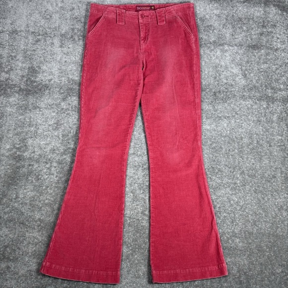 SO Pants Women's 9 Pink Stretch Flare Boot Cut Mid Rise Corduroy Pocket Flaps - Picture 1 of 9